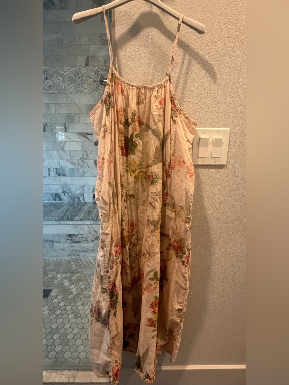 Magnolia Pearl Slip Dress with Birds- Cream with Pink & Green Floral Print